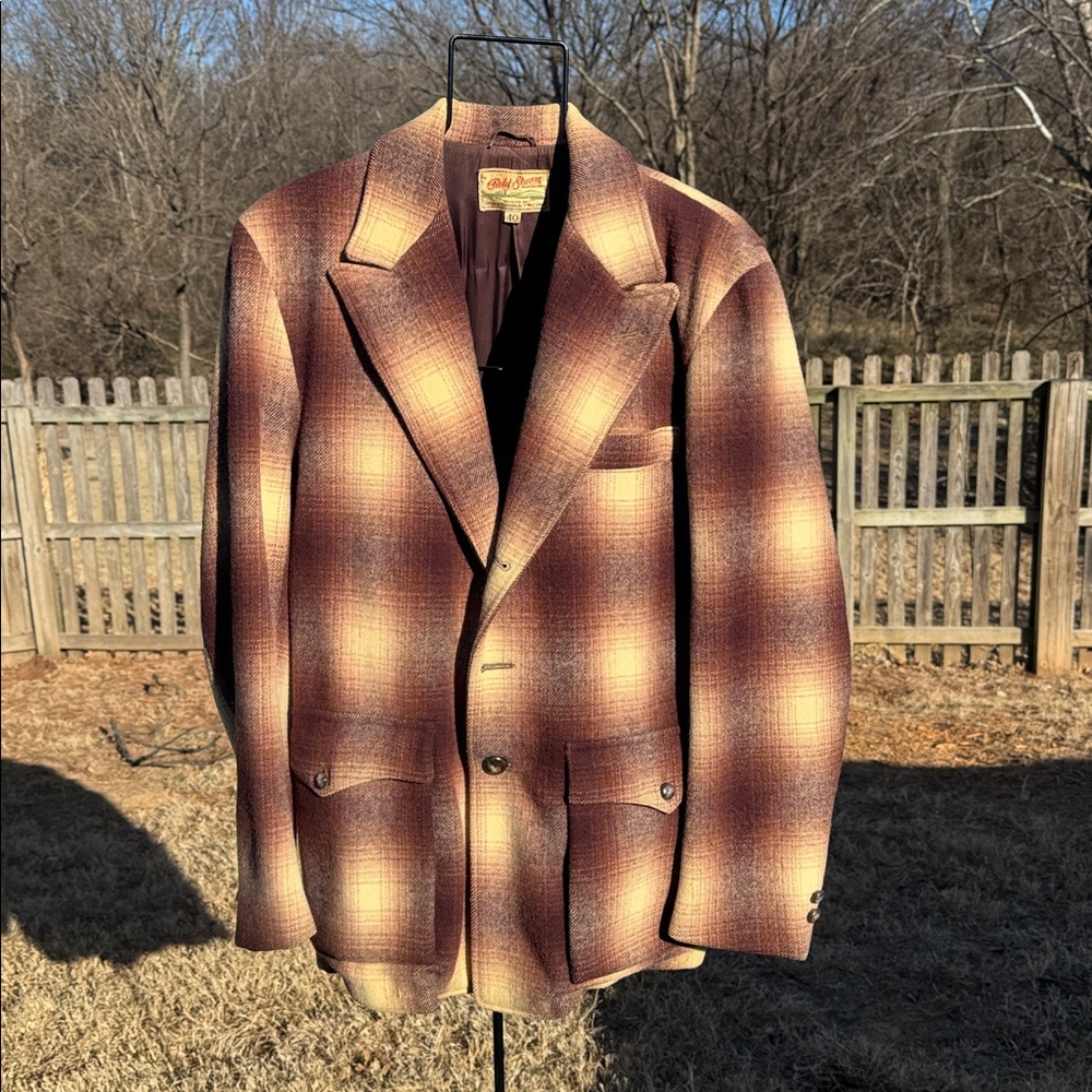 Vintage 1950s Field Stream Plaid Wool Chore Barn Coat sz 40 Western